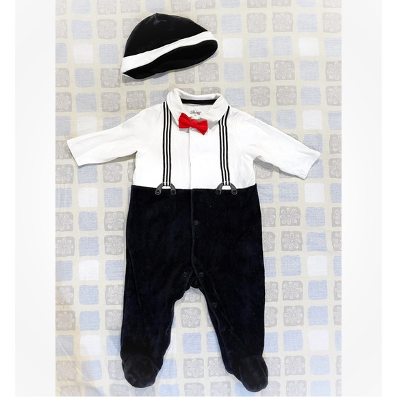 Little Me Baby Boy's 2-Piece Tuxedo Coverall & Hat Set - Picture 2 of 4